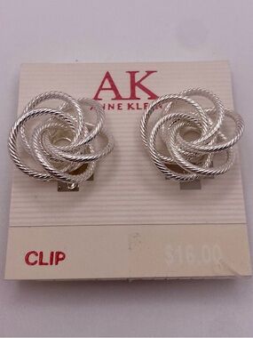 NOS Vintage Anne Klein Silver Tone Twisted Rope Knot Clip-On Earrings